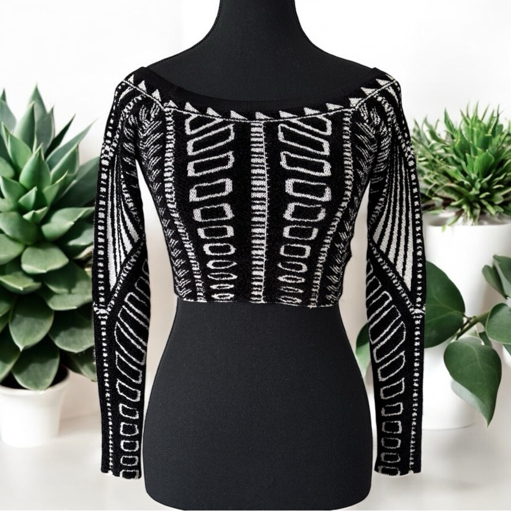 Torn by Ronny Kobo Black & White Knit Cropped Top – XS